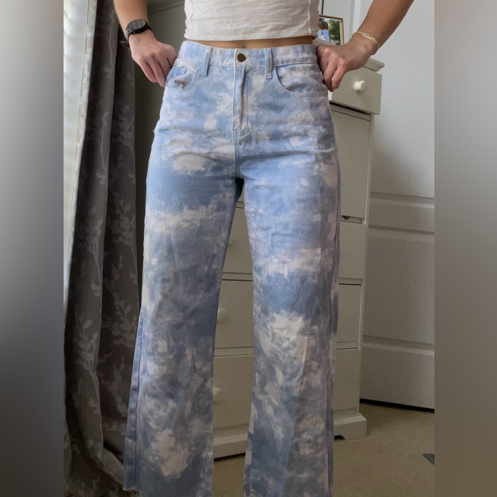 Princess Polly cloud print wide leg cropped jeans